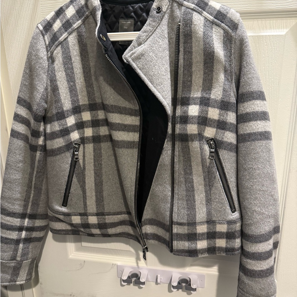 GAP Gray Plaid Bomber Jacket